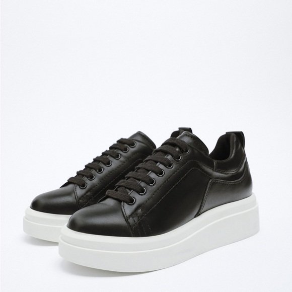 ZARA $100 black Ginuwine Real Leather platform flatform shoes sneakers runners 7 - Picture 1 of 8